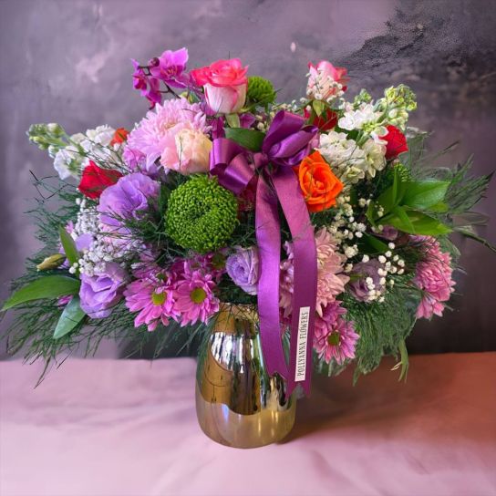 lüks paşabahçe vazoda mevsim çiçeklerinden aranjaman